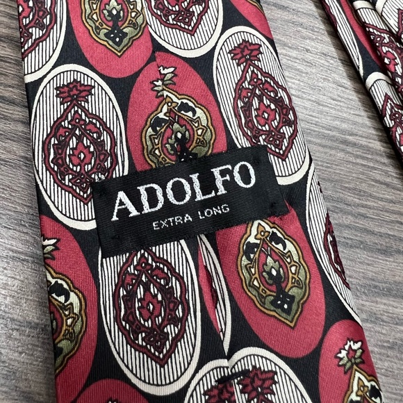 Adolfo XL Red, Black, White & Gold Oval Pattern Tie - Picture 4 of 5